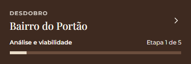 Caso do cliente com a etapa atual e barra de progresso, etapa 1 de 5