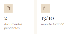 Pendências do cliente: 2 documentos pendentes e reunião marcada